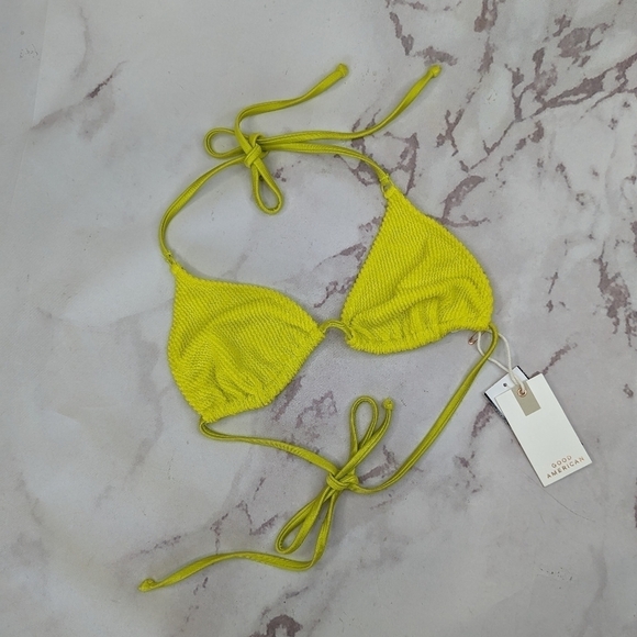 Good American Swim Top Women 1 2 S M Small Crinkle Tiny Ties Yellow Bikini - Picture 1 of 13